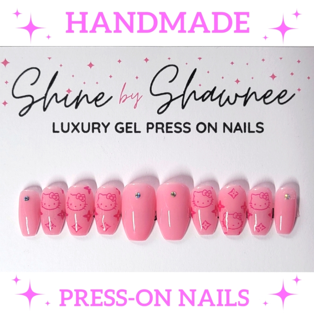 Handmade Luxury Press-On Nails | Sturdy & Reusable | HELLO KITTY
